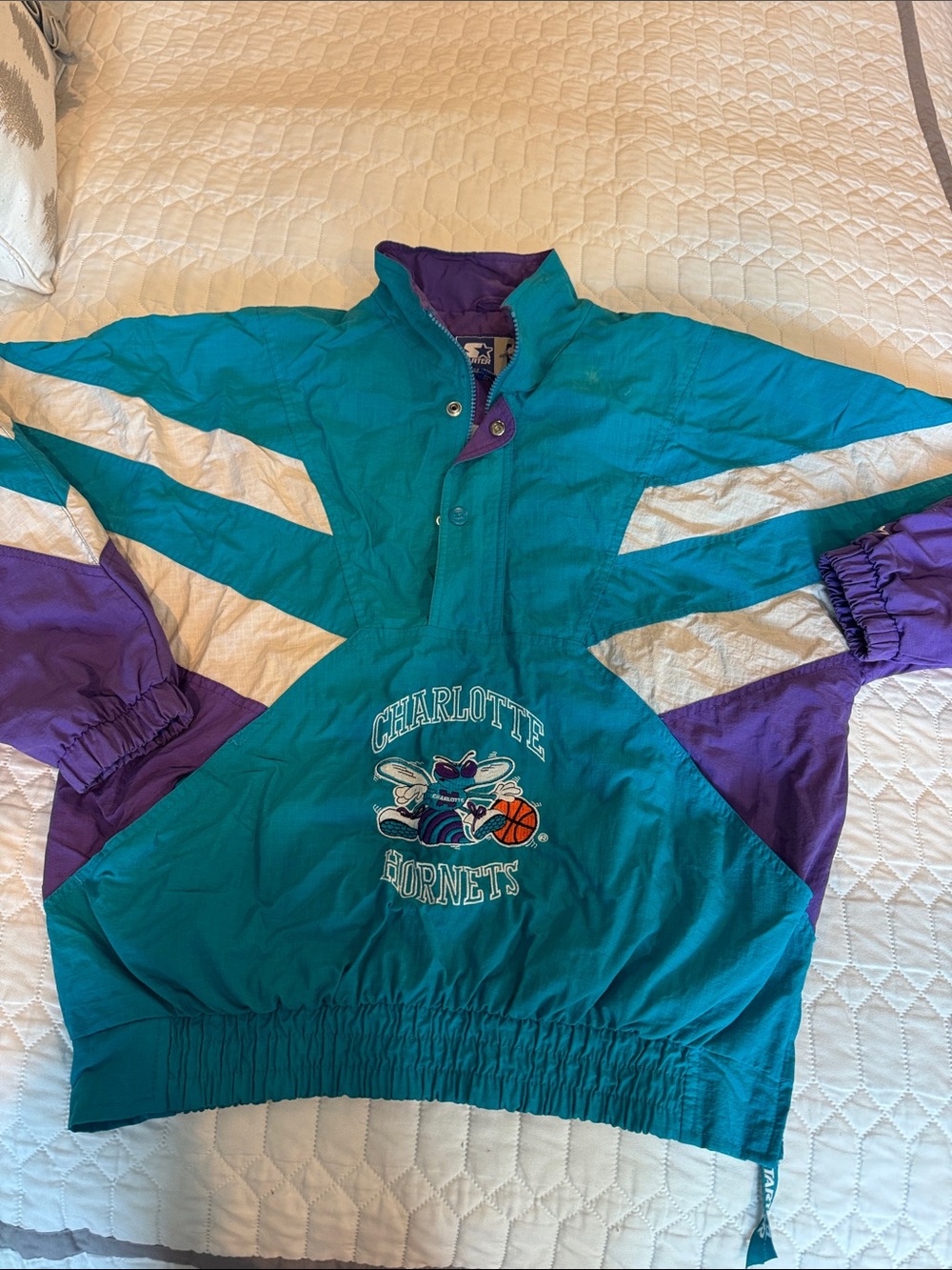 STARTER Charlotte Hornets Teal & Purple Pullover Jacket